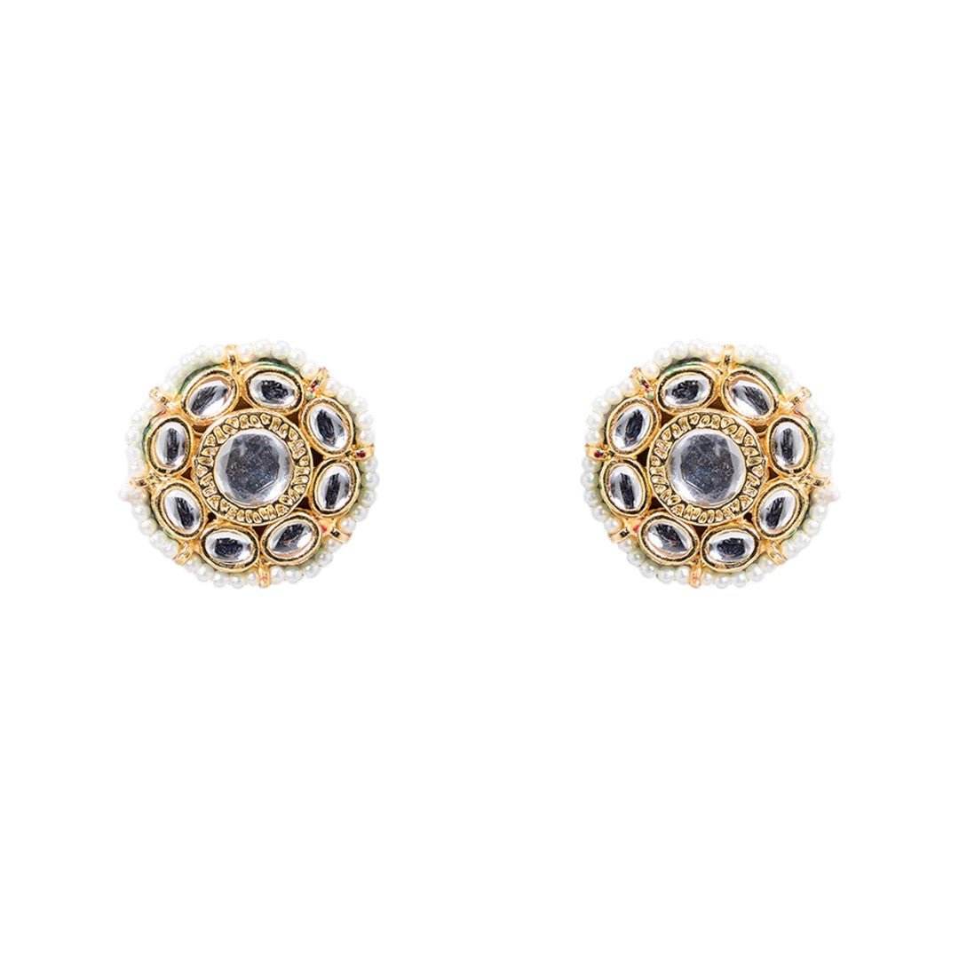 Gold-Plated Kundan Choker Necklace with Matching Earrings - Auraa Trends
