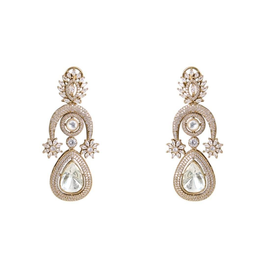 Gold Plated Kundan Drop Statement Earrings - Auraa Trends
