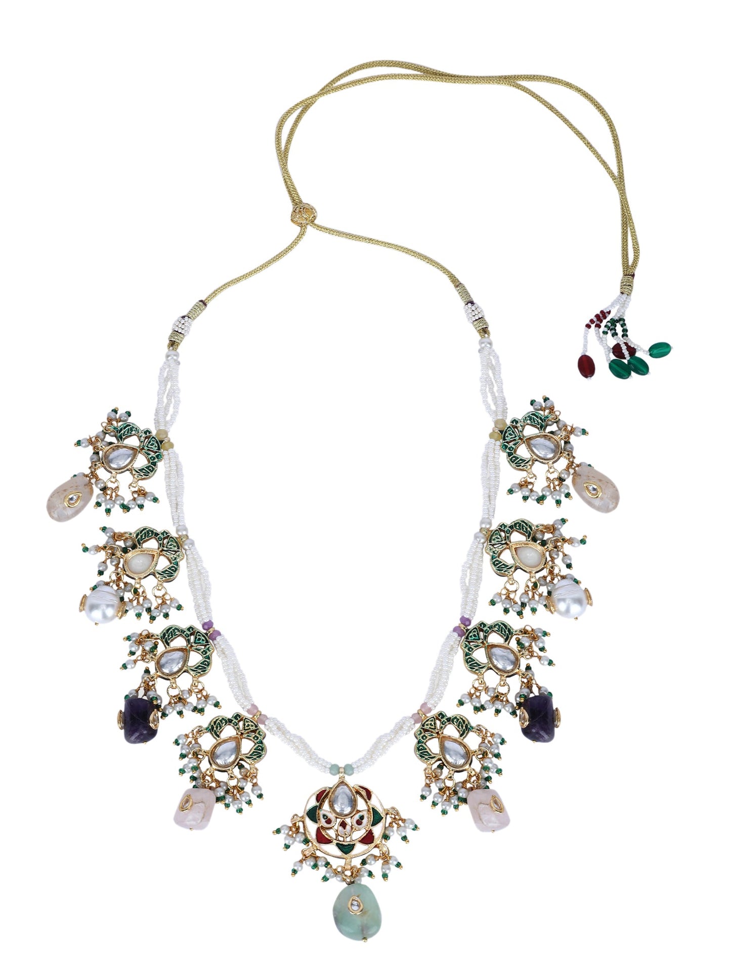 Gold Plated Kundan Elegant Navratna Necklace Set For women - Auraa Trends - Necklace Set -Navratna Necklace Set For women