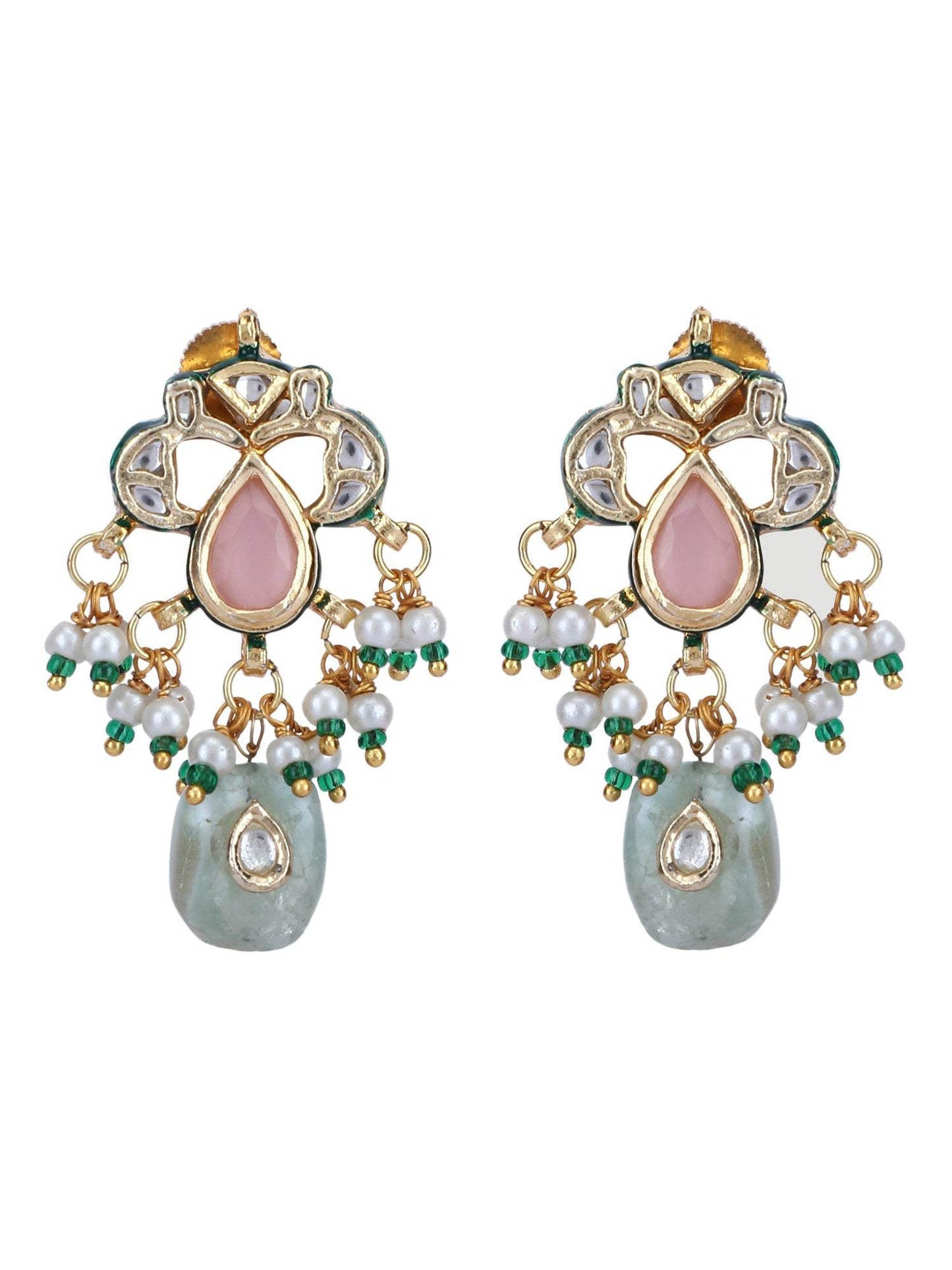 Gold Plated Kundan Elegant Navratna Necklace Set For women - Auraa Trends