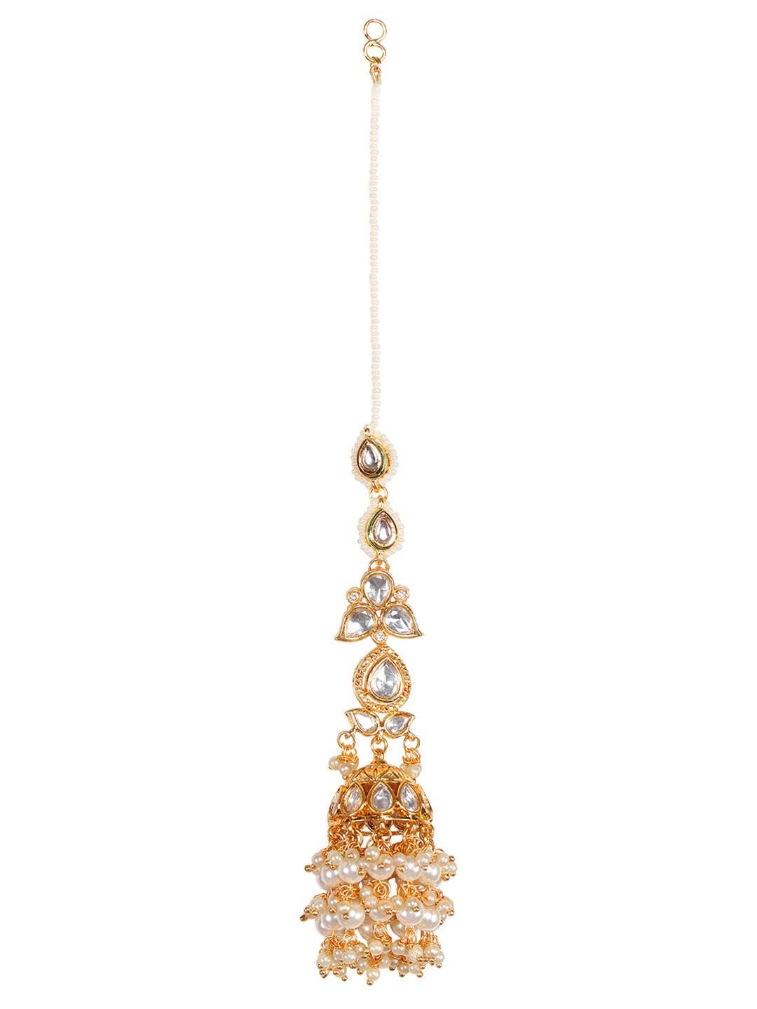Gold-Plated Kundan Jhumka Earrings with Kaan Chain - Auraa Trends