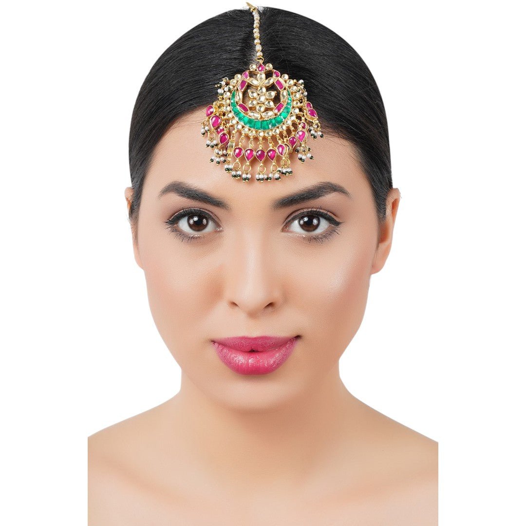 Gold Plated Kundan Maangtikka - Auraa Trends - Maangtika - # - Auraa Trends - Gold Plated Kundan Maangtikka