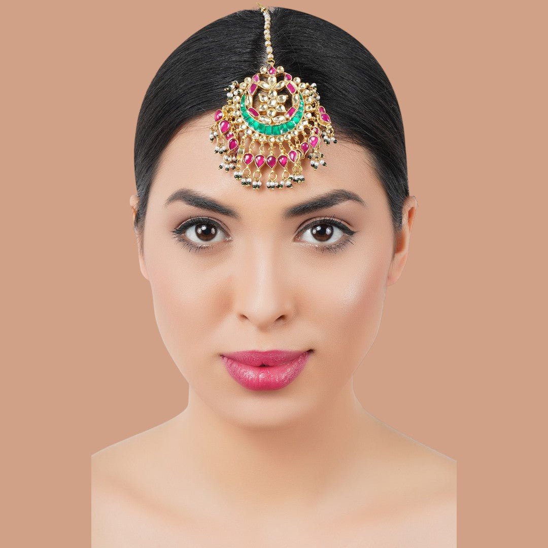 Gold Plated Kundan Maangtikka - Auraa Trends - Maangtika - # - Auraa Trends - Gold Plated Kundan Maangtikka
