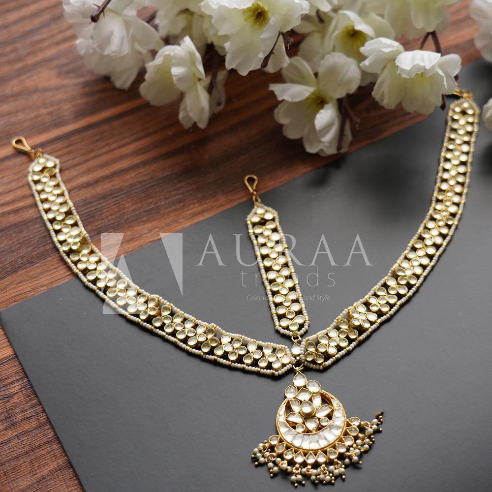 Gold-Plated Kundan Mathapatti & Headband - Auraa Trends