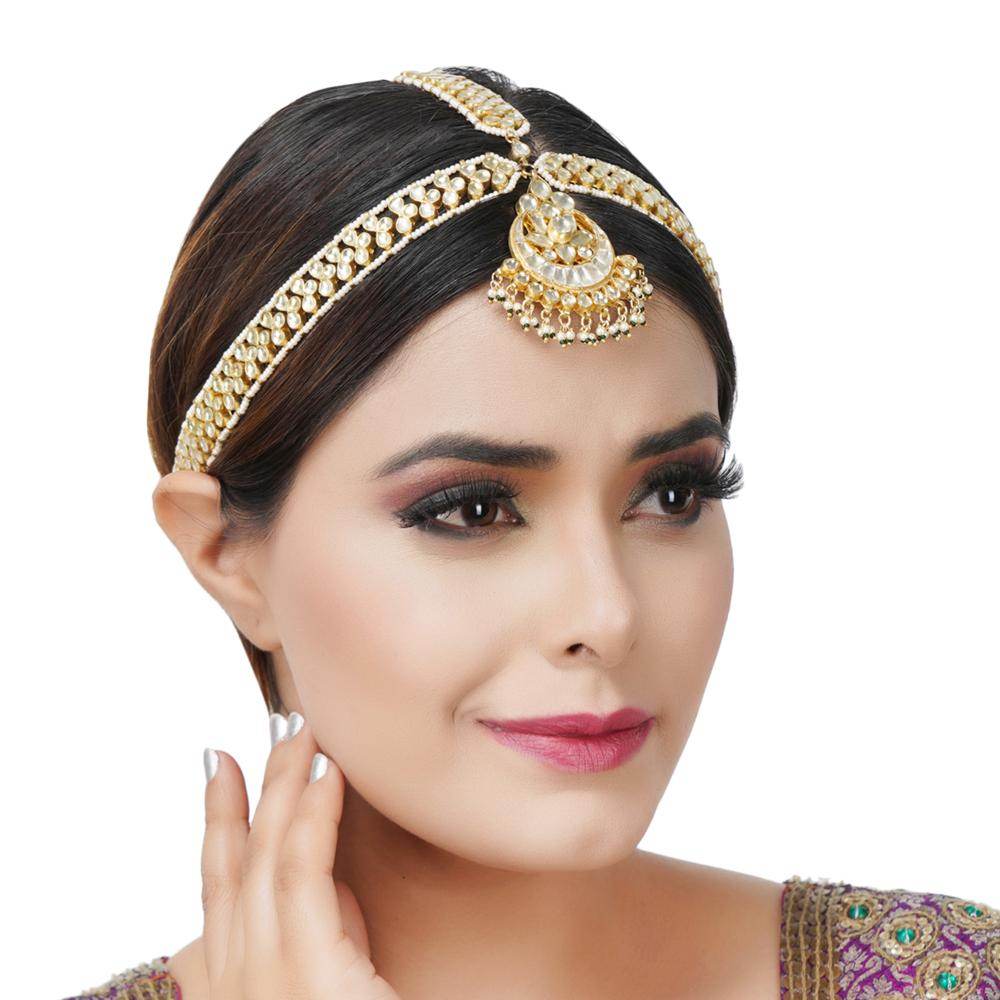 Gold-Plated Kundan Mathapatti & Headband - Auraa Trends