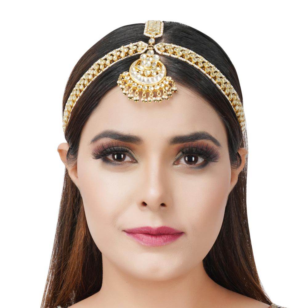 Gold-Plated Kundan Mathapatti & Headband - Auraa Trends