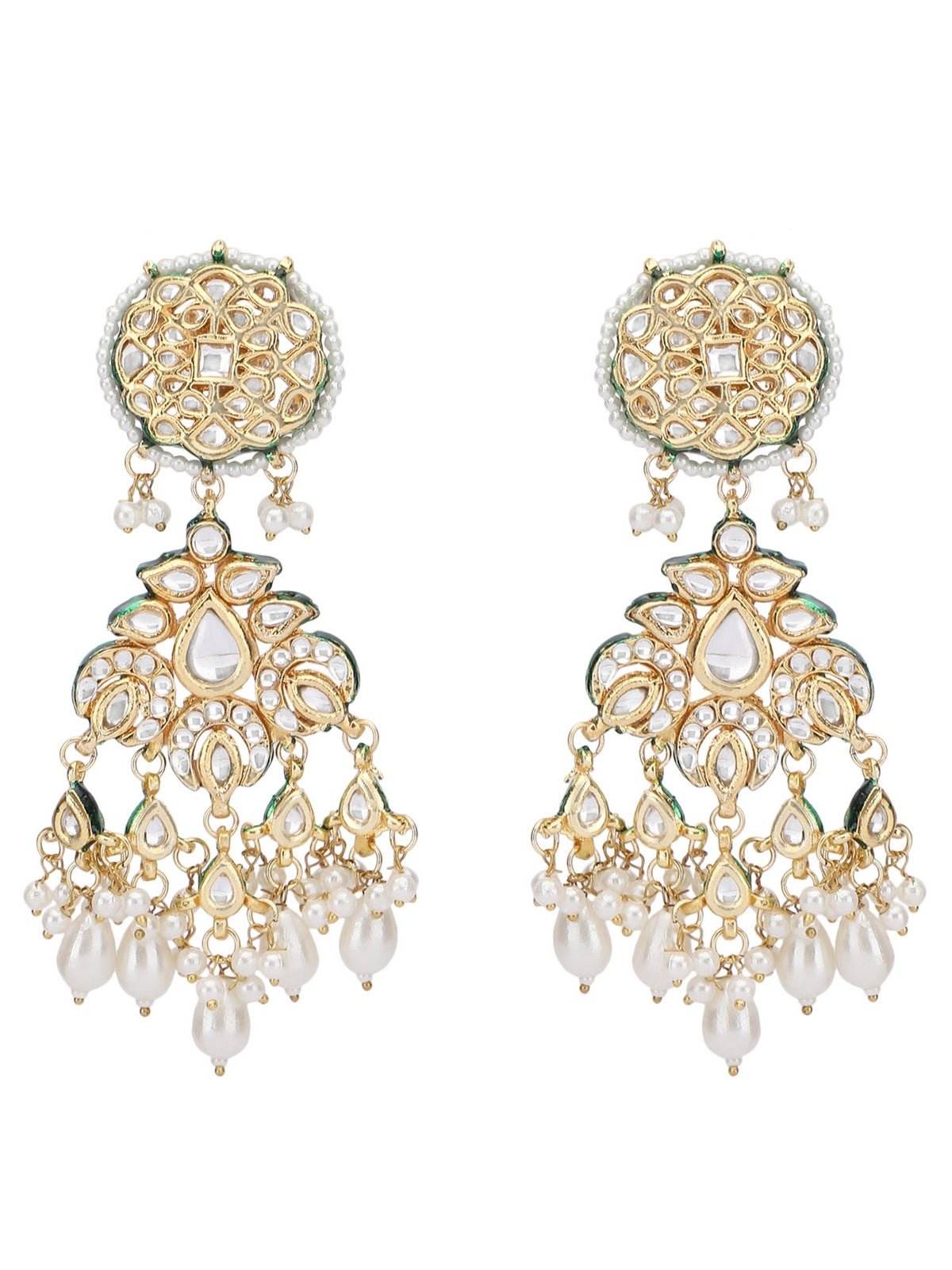Gold-Plated Kundan Necklace Set with Pearl Accents - Auraa Trends