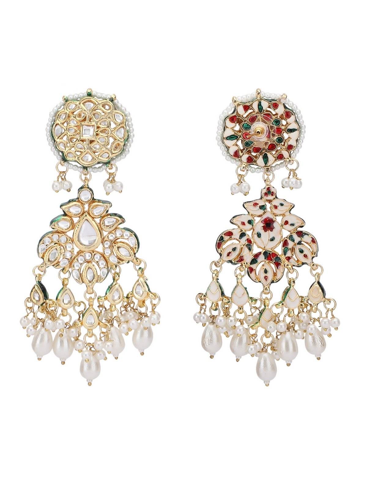 Gold-Plated Kundan Necklace Set with Pearl Accents - Auraa Trends