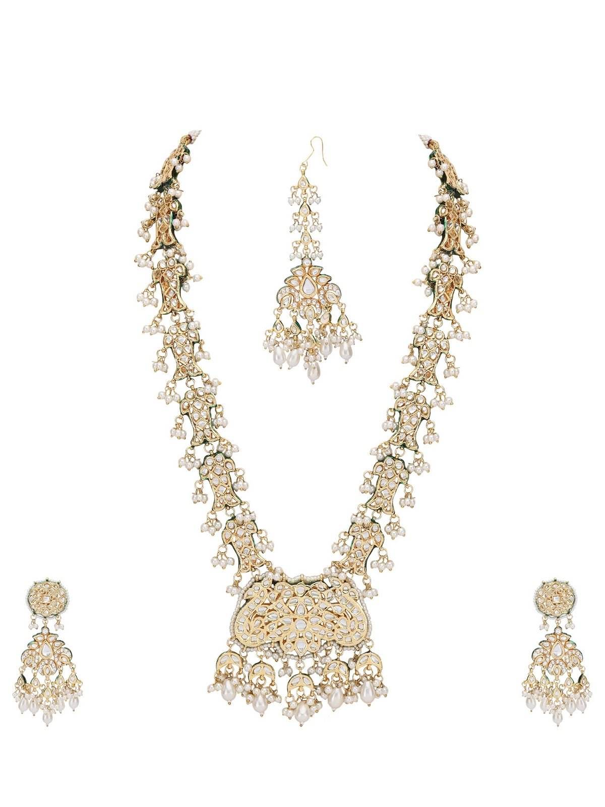 Gold-Plated Kundan Necklace Set with Pearl Accents - Auraa Trends