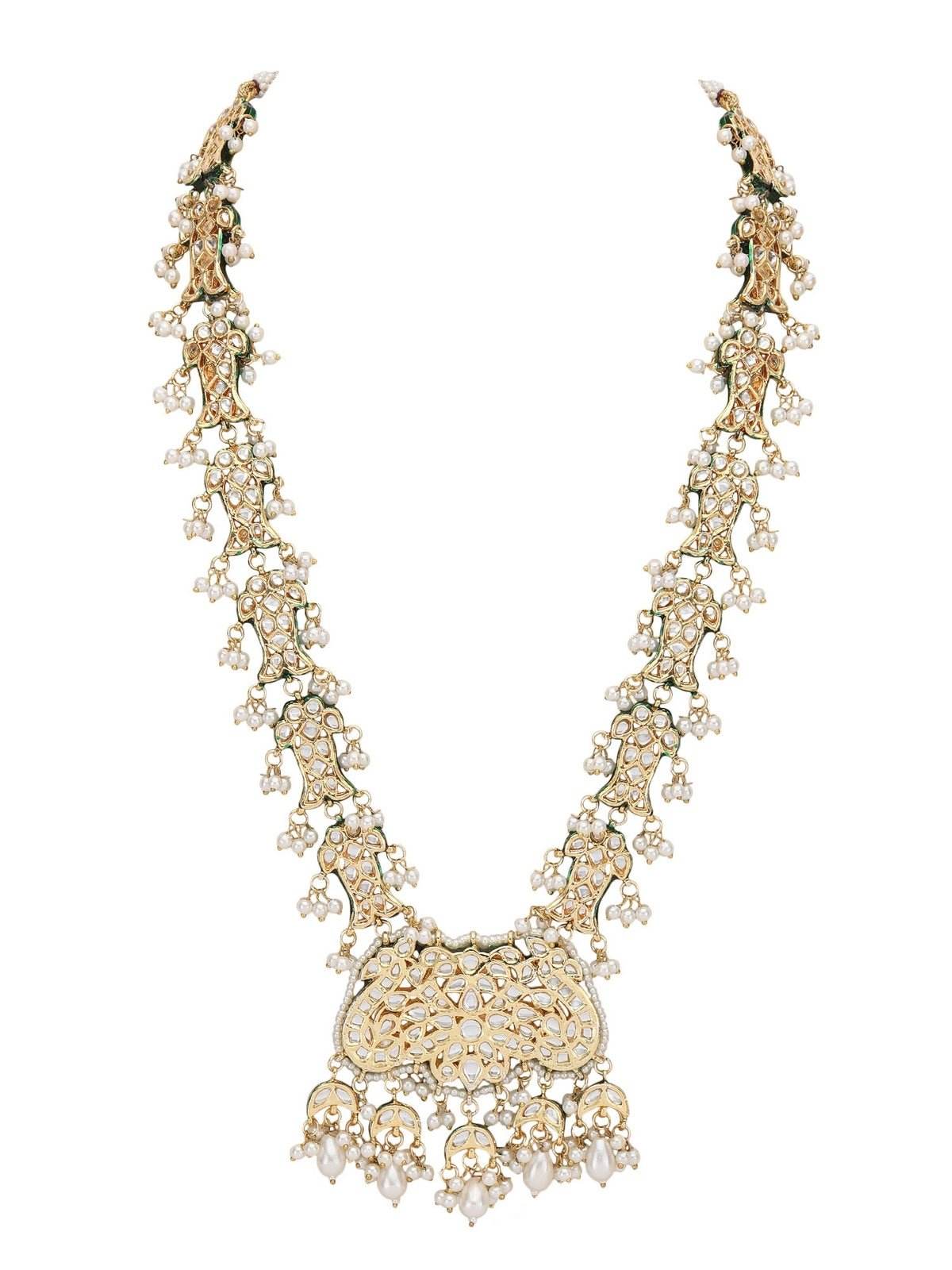 Gold-Plated Kundan Necklace Set with Pearl Accents - Auraa Trends