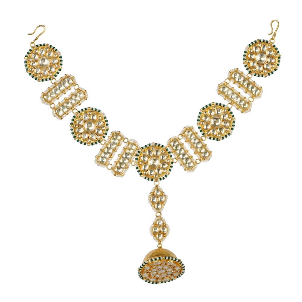 Gold-Plated Kundan & Pearl Bridal Mathapatti - Auraa Trends - Mathapati - Buy Gold-Plated Kundan Matha Patti Online