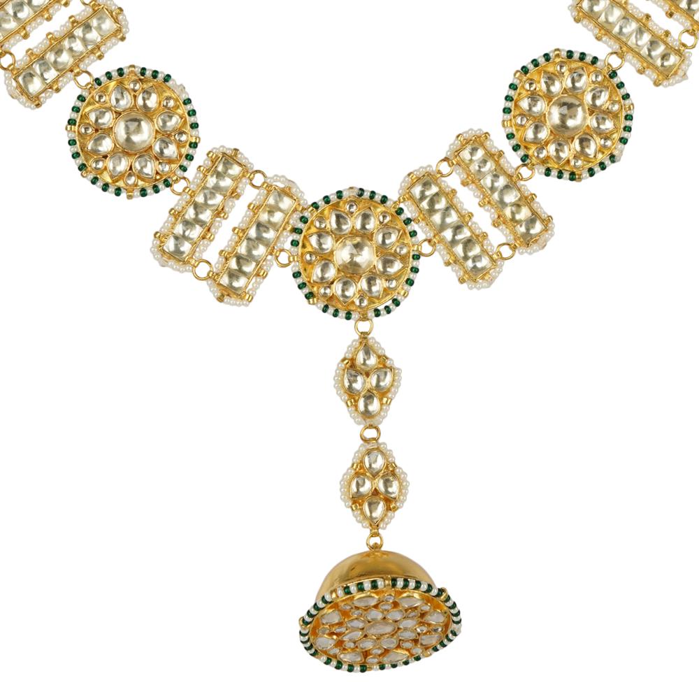 Gold-Plated Kundan & Pearl Bridal Mathapatti - Auraa Trends - Mathapati - Gold-Plated Kundan Matha Patti Online In India
