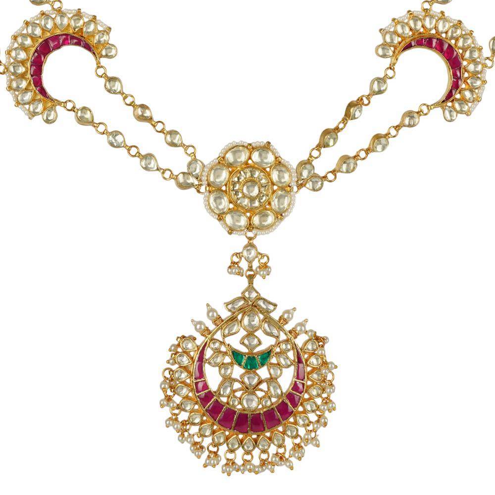 Gold-Plated Kundan & Pearl Mathapatti – Bridal Headpiece - Auraa Trends