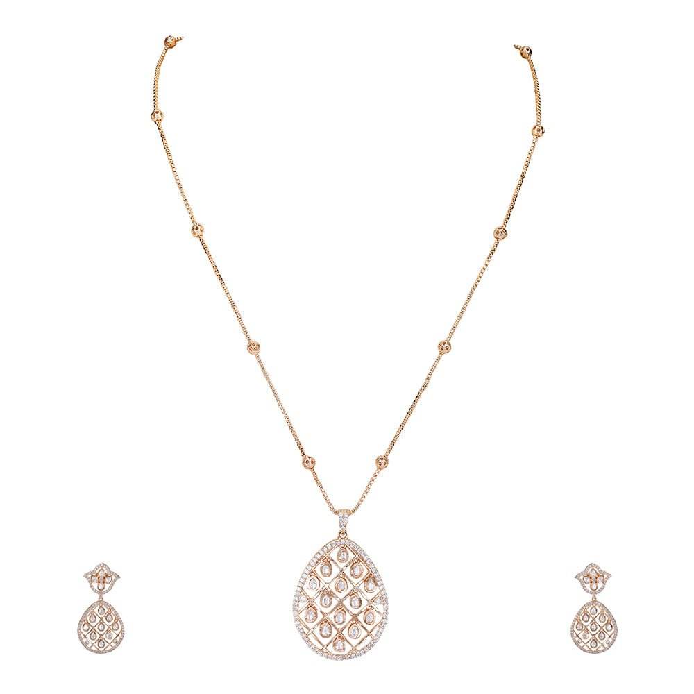 Gold Plated Kundan Pendant Bridal Necklace Set - Auraa Trends