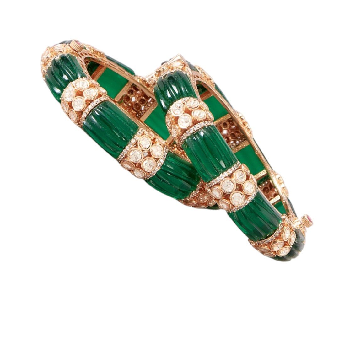 Gold Plated Kundan Polki Bangle - Auraa Trends - Bangles - # - Auraa Trends - Gold Plated Kundan Polki Bangle
