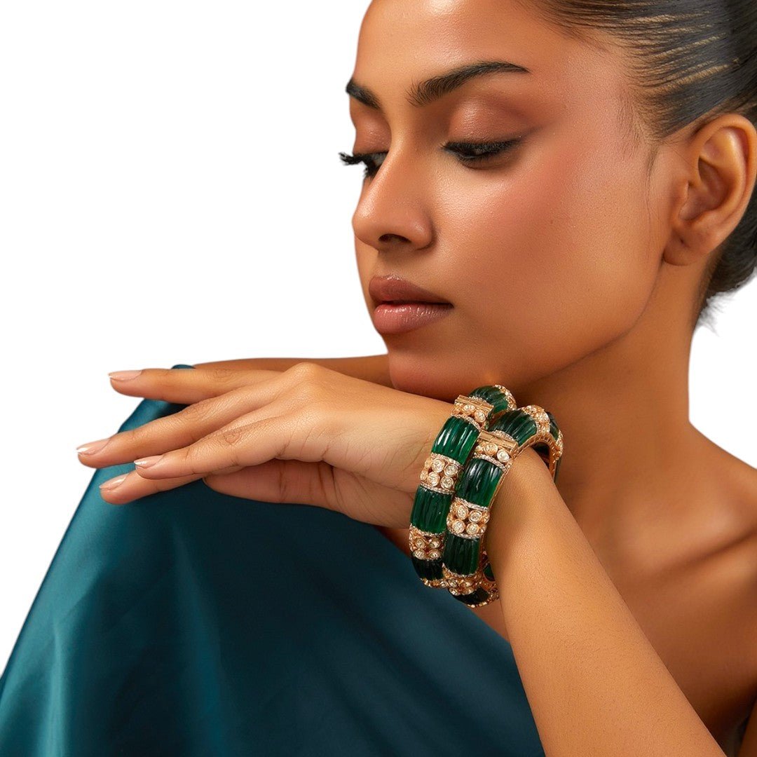 Gold Plated Kundan Polki Bangle - Auraa Trends - Bangles - # - Auraa Trends - Gold Plated Kundan Polki Bangle