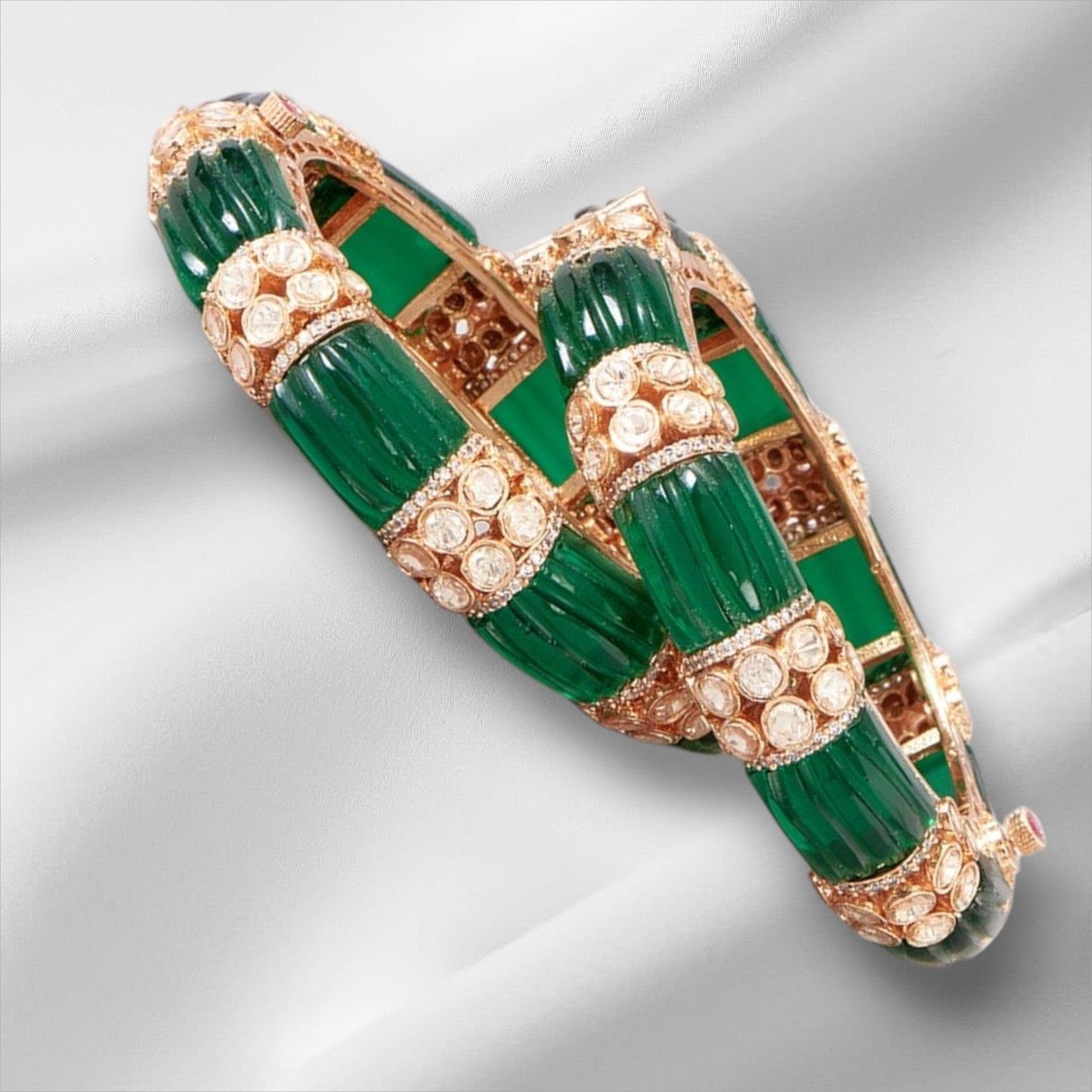Gold Plated Kundan Polki Bangle - Auraa Trends - Bangles - # - Auraa Trends - Gold Plated Kundan Polki Bangle