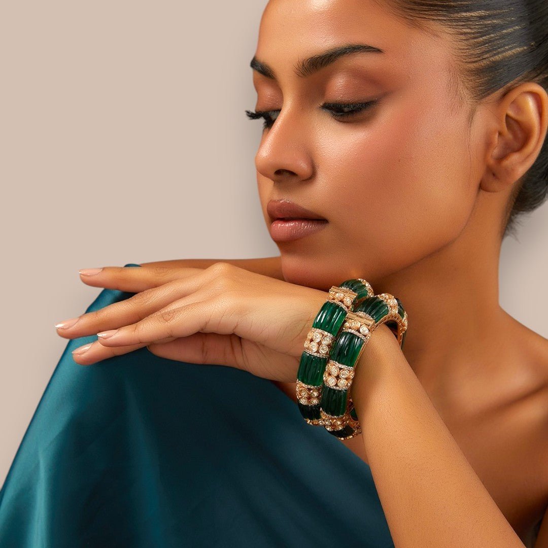 Gold Plated Kundan Polki Bangle - Auraa Trends - Bangles - # - Auraa Trends - Gold Plated Kundan Polki Bangle