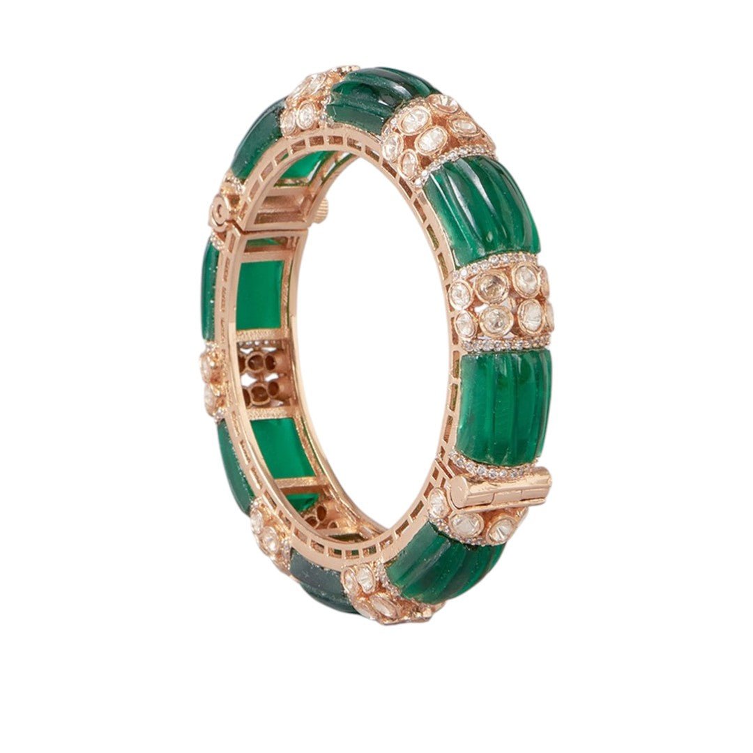 Gold Plated Kundan Polki Bangle - Auraa Trends - Bangles - # - Auraa Trends - Gold Plated Kundan Polki Bangle