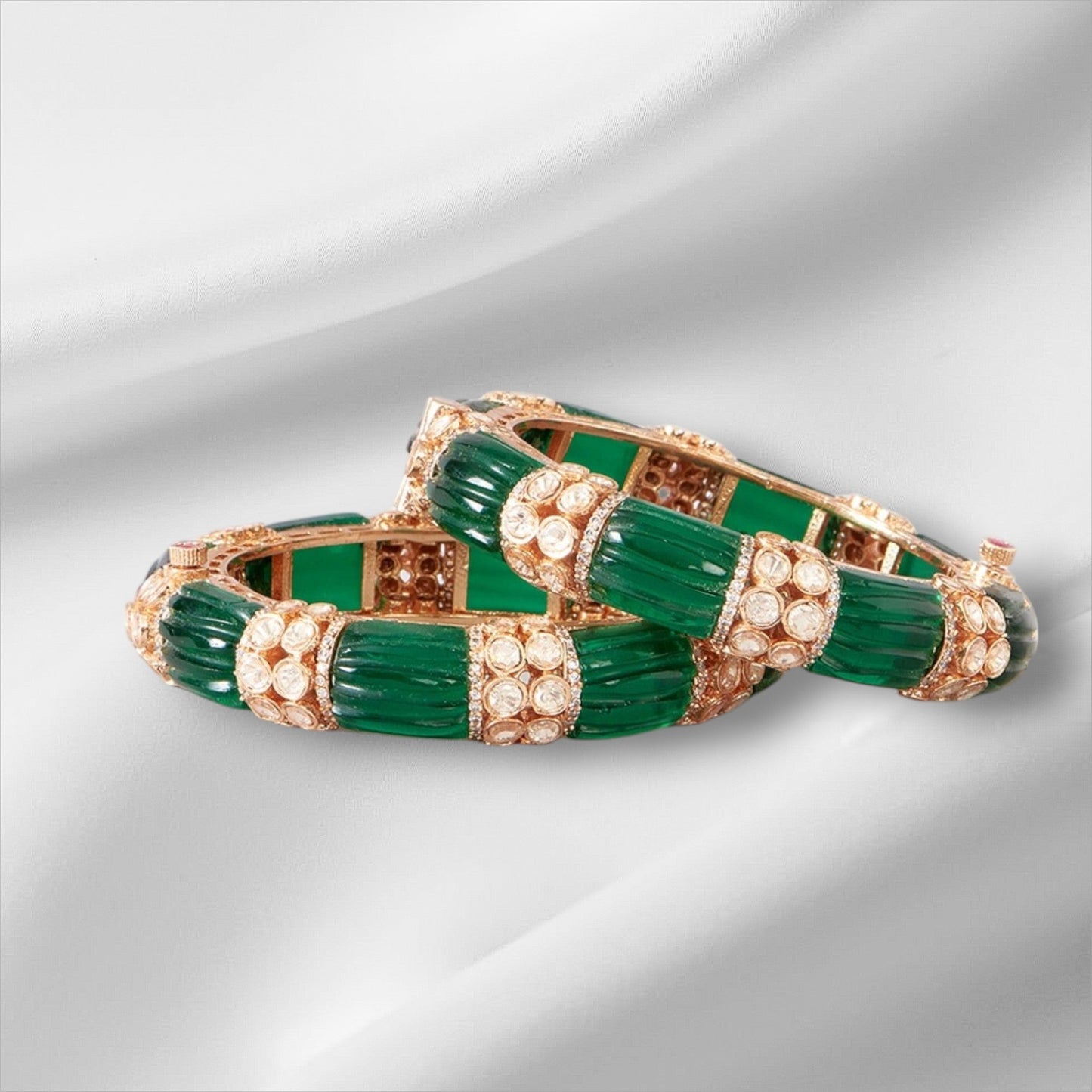 Gold Plated Kundan Polki Bangle - Auraa Trends - Bangles - # - Auraa Trends - Gold Plated Kundan Polki Bangle
