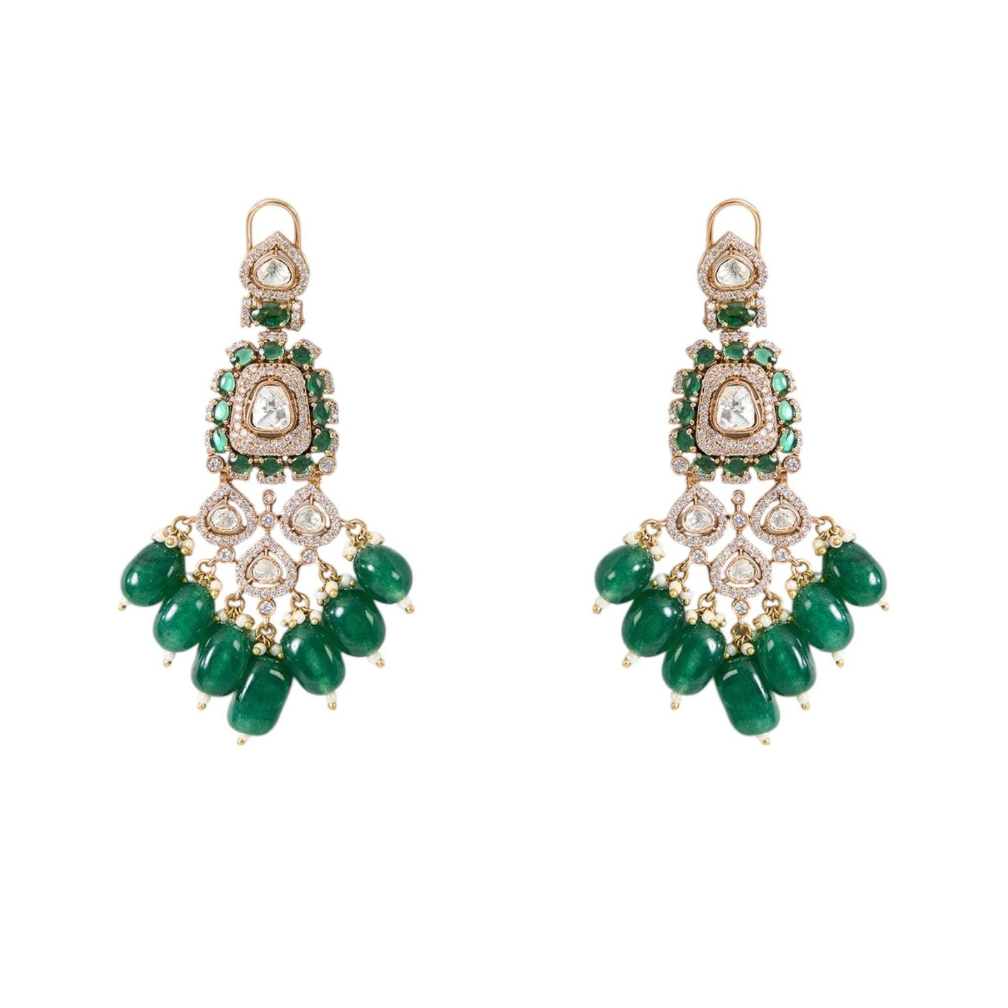Gold Plated Kundan Polki Choker Set with Emerald Green Beads – Ethnic Wedding Jewelry - Auraa Trends
