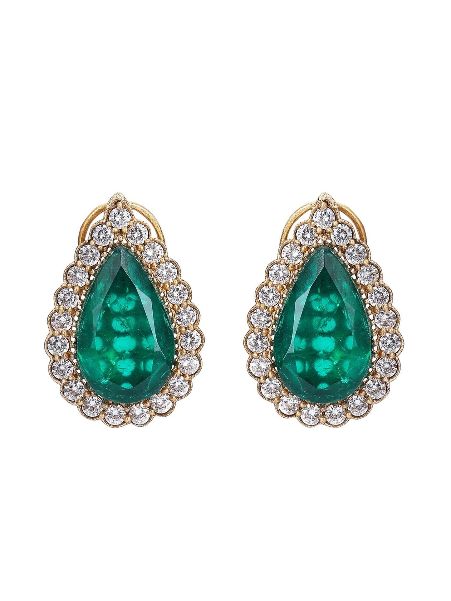 Gold Plated Kundan Polki & Green Stone Choker Necklace Set - Auraa Trends