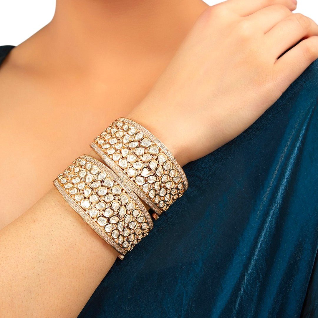 Gold Plated Kundan Polki Handcrafted Bangles - Auraa Trends - Bangles - # - Auraa Trends - Gold Plated Kundan Polki Handcrafted Bangles