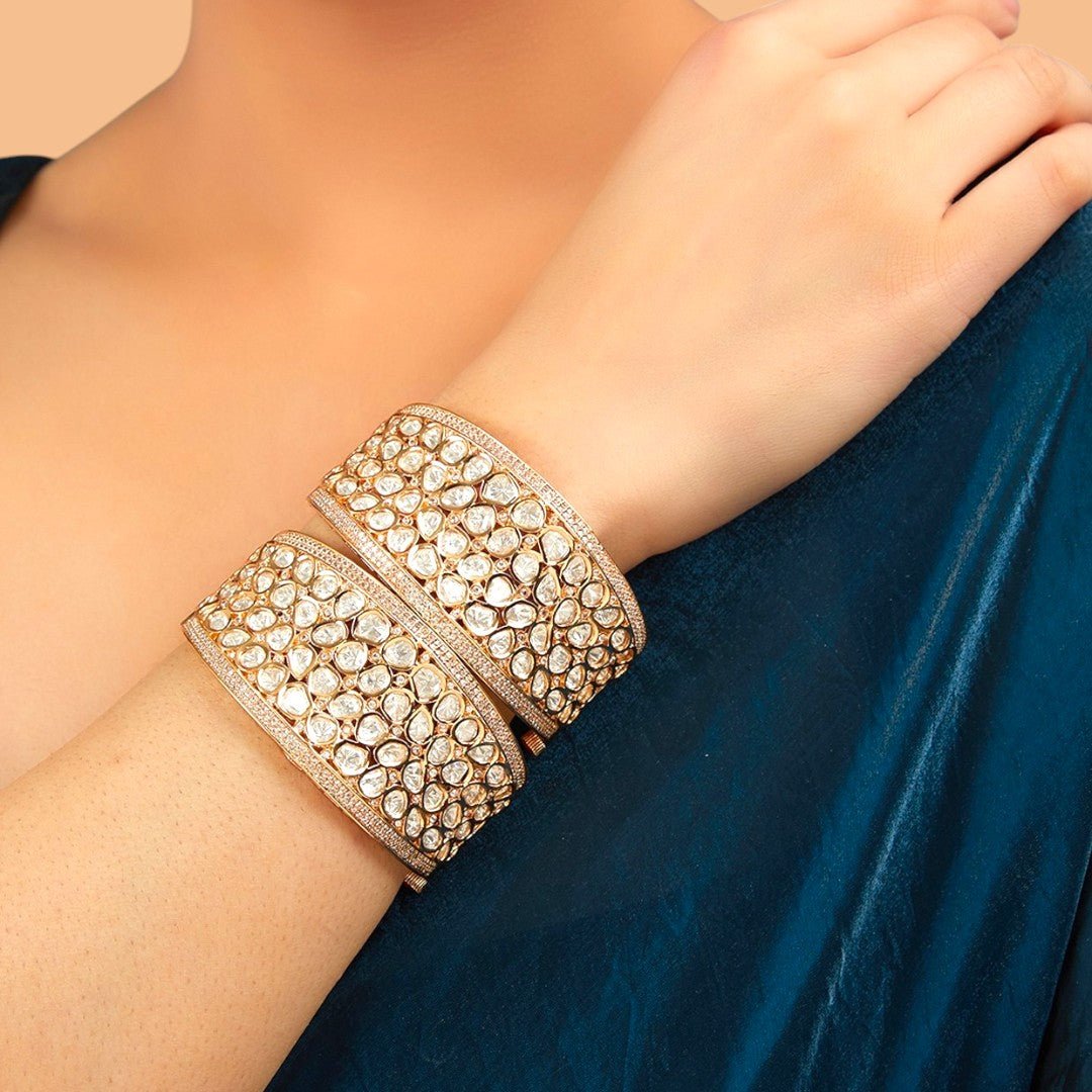 Gold Plated Kundan Polki Handcrafted Bangles - Auraa Trends - Bangles - # - Auraa Trends - Gold Plated Kundan Polki Handcrafted Bangles