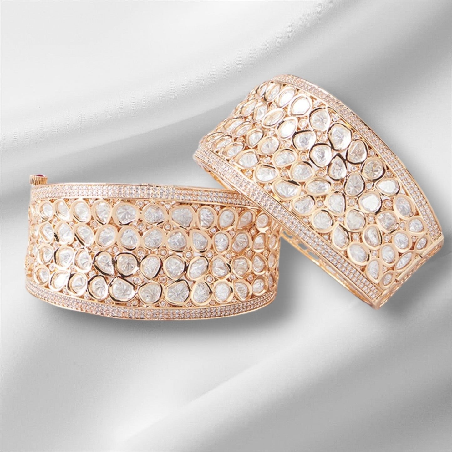Gold Plated Kundan Polki Handcrafted Bangles - Auraa Trends - Bangles - # - Auraa Trends - Gold Plated Kundan Polki Handcrafted Bangles