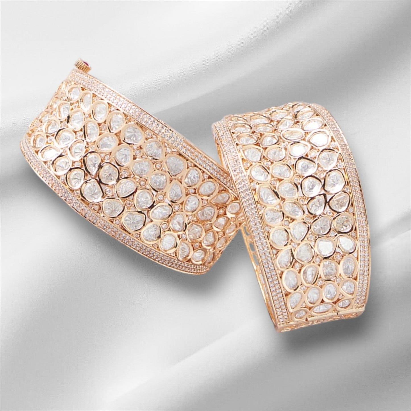 Gold Plated Kundan Polki Handcrafted Bangles - Auraa Trends - Bangles - # - Auraa Trends - Gold Plated Kundan Polki Handcrafted Bangles