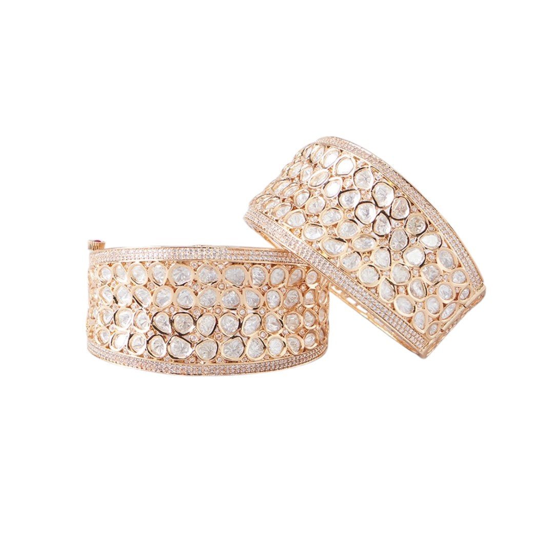 Gold Plated Kundan Polki Handcrafted Bangles - Auraa Trends - Bangles - # - Auraa Trends - Gold Plated Kundan Polki Handcrafted Bangles