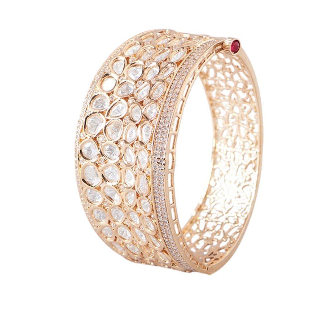 Gold Plated Kundan Polki Handcrafted Bangles - Auraa Trends - Bangles - # - Auraa Trends - Gold Plated Kundan Polki Handcrafted Bangles