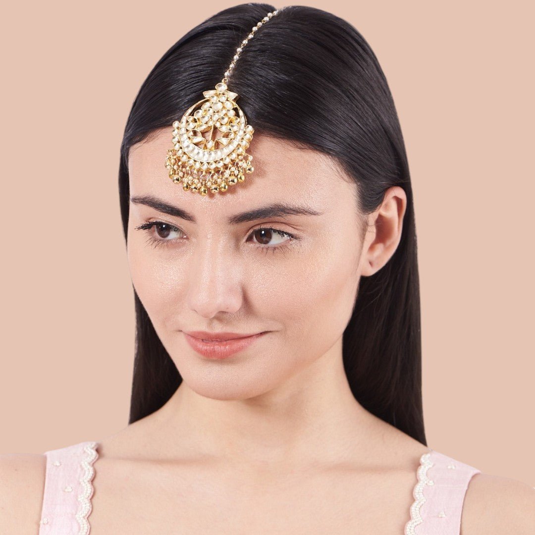 Gold Plated Kundan Polki Maangtikka - Auraa Trends - Maangtika - # - Auraa Trends - Gold Plated Kundan Polki Maangtikka