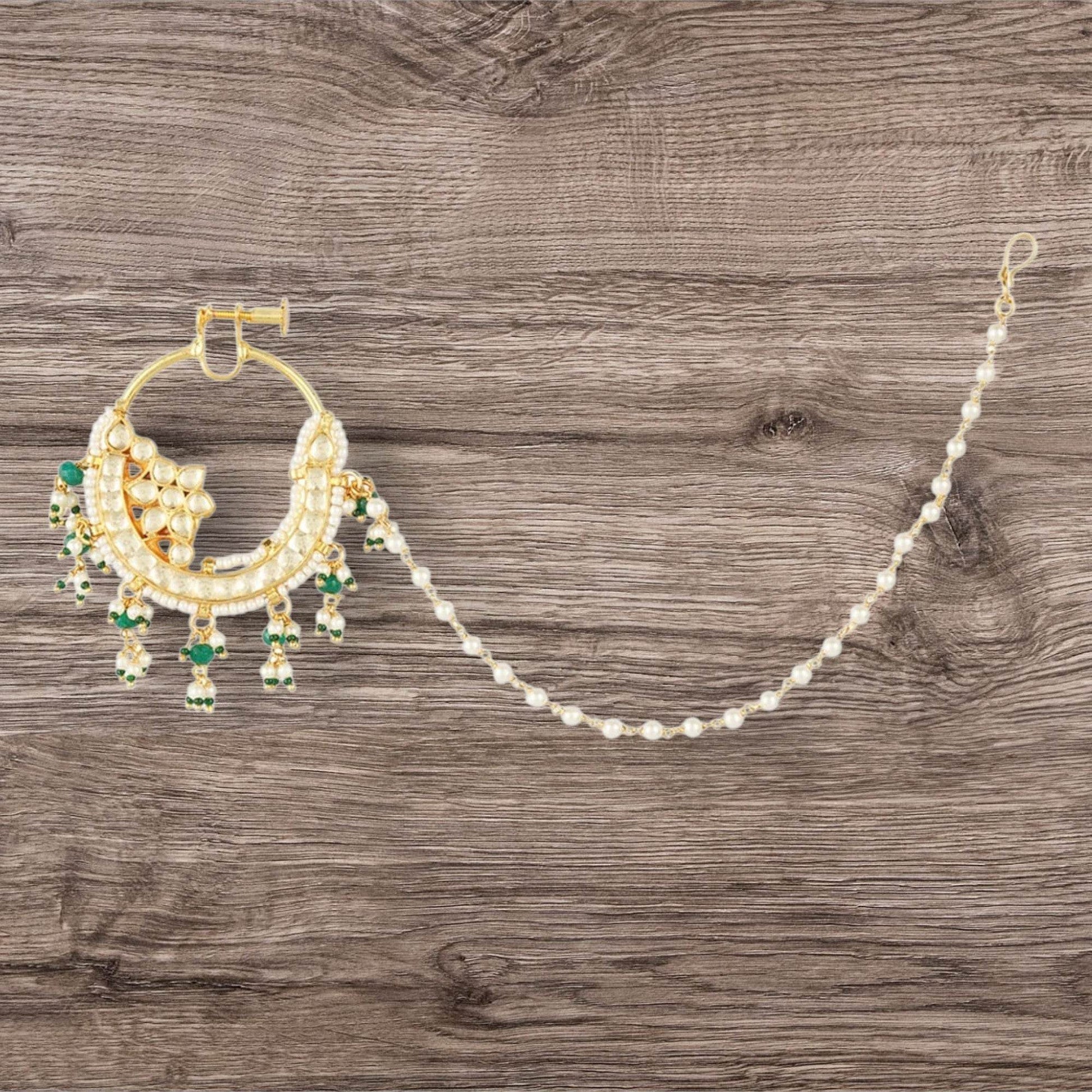 Gold Plated Kundan Polki Nath - Auraa Trends