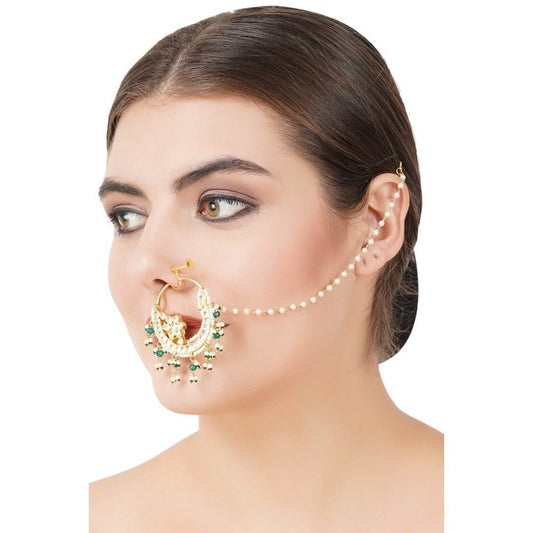 Gold Plated Kundan Polki Nath - Auraa Trends