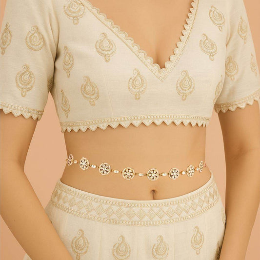 Gold Plated Kundan Polki & Natural Gemstone Waistbelt - Auraa Trends