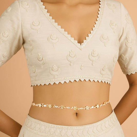 Gold Plated Kundan Polki Waist Belt with Floral Design - Auraa Trends