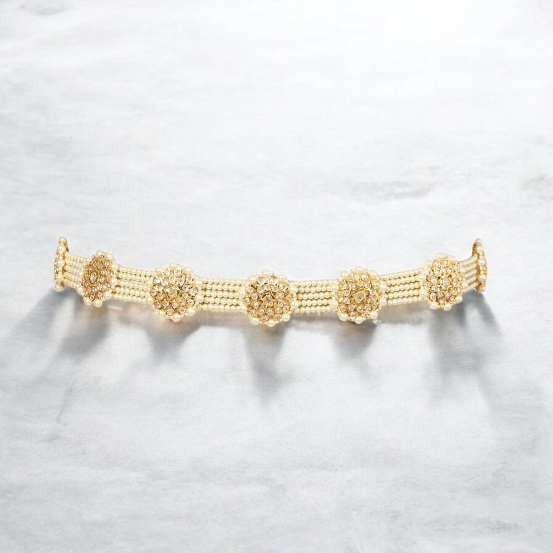 Gold Plated Kundan Polki Waist Belt with Floral Detailing - Auraa Trends