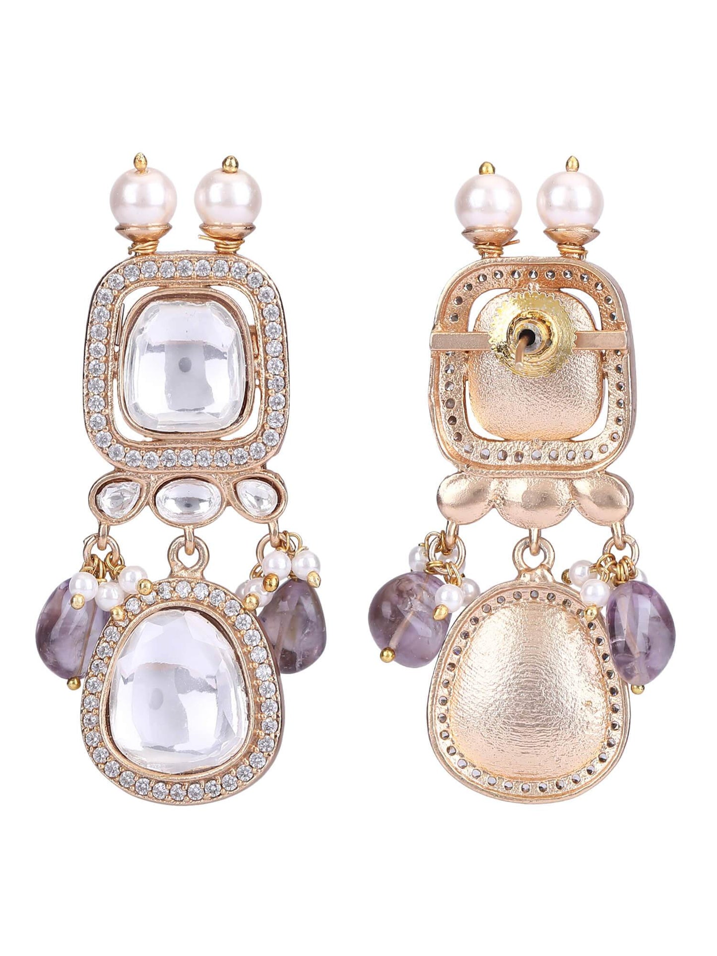 Gold Plated Kundan Purple Beads Necklace Set - Auraa Trends