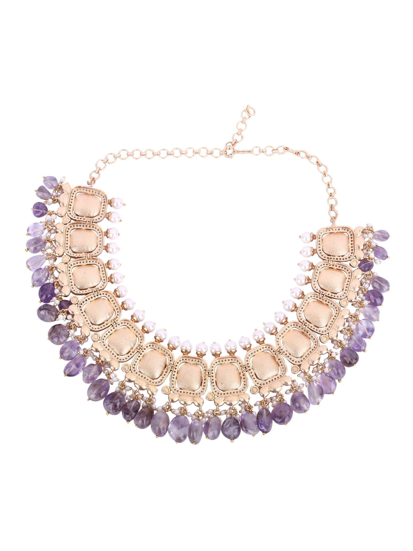 Gold Plated Kundan Purple Beads Necklace Set - Auraa Trends - Necklace Set -22KT Gold Plated Kundan Purple Beads Necklace Set