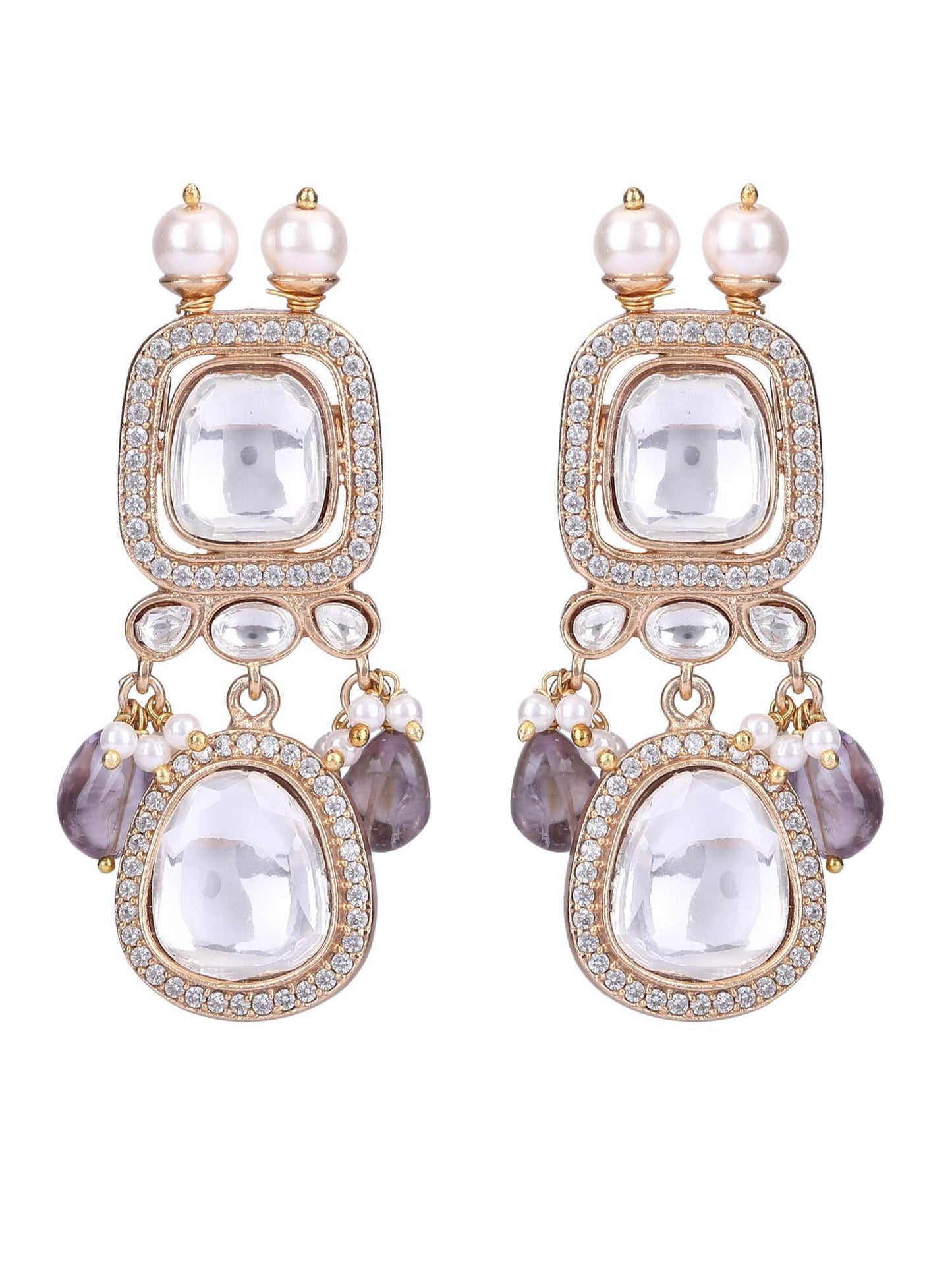 Gold Plated Kundan Purple Beads Necklace Set - Auraa Trends