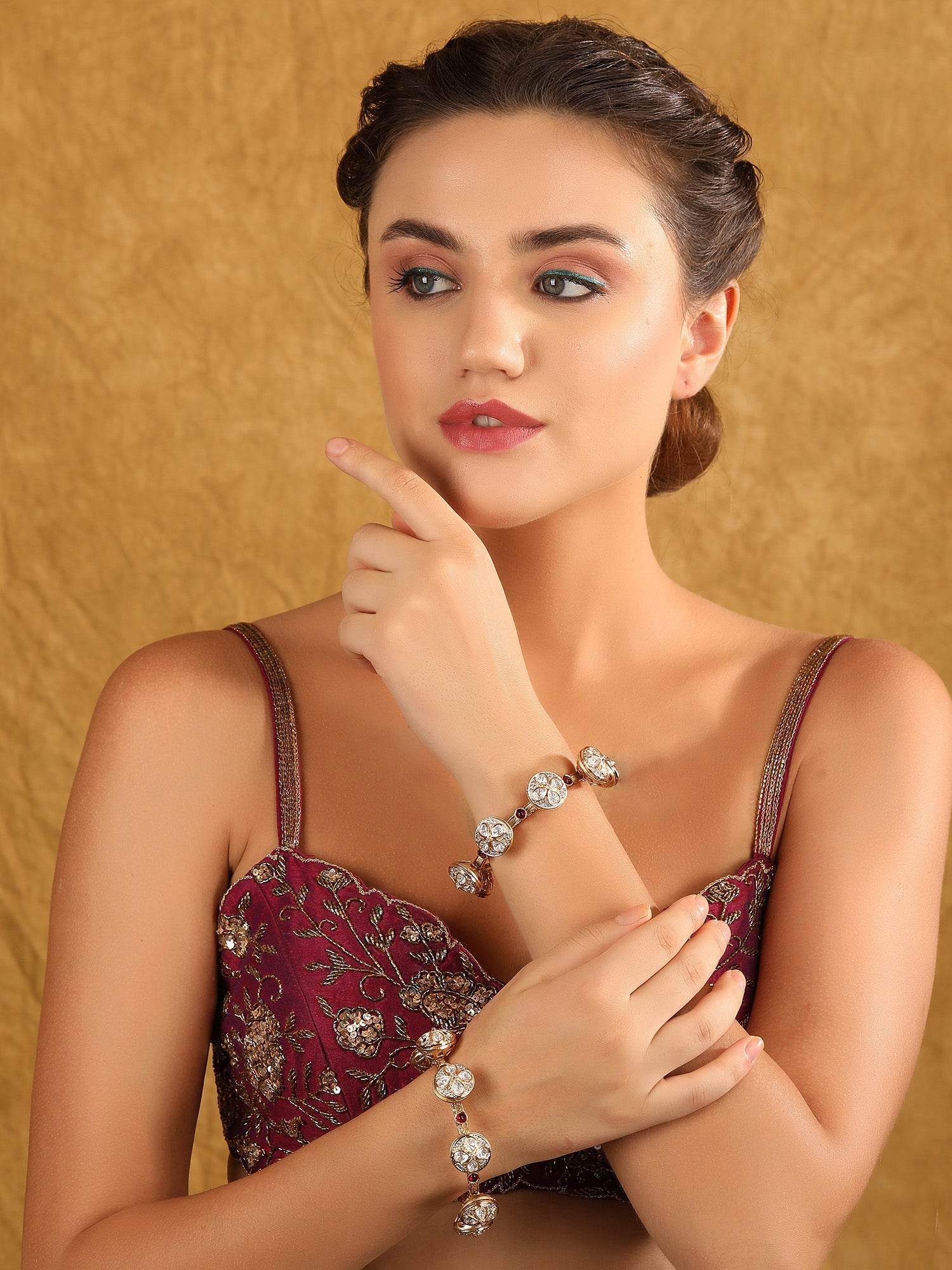 Gold-Plated Kundan Studded Bangle Set For Girls - Auraa Trends