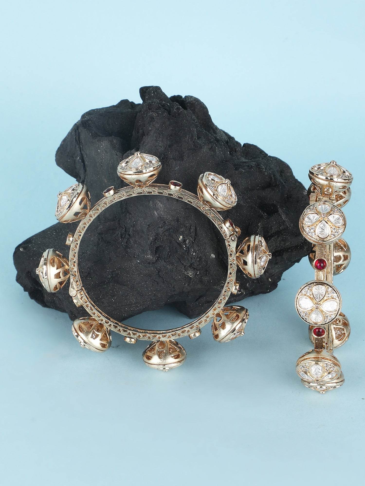 Gold-Plated Kundan Studded Bangle Set For Girls - Auraa Trends