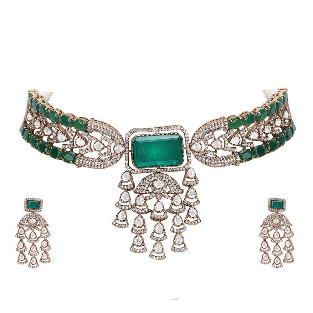 Gold-Plated Kundan-Studded & Beaded Jewellery Set - Auraa Trends