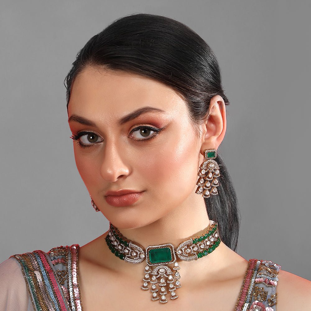 Gold - Plated Kundan - Studded & Beaded Jewellery Set - Auraa Trends - Necklace Set - Gold - Plated Kundan - necklace set