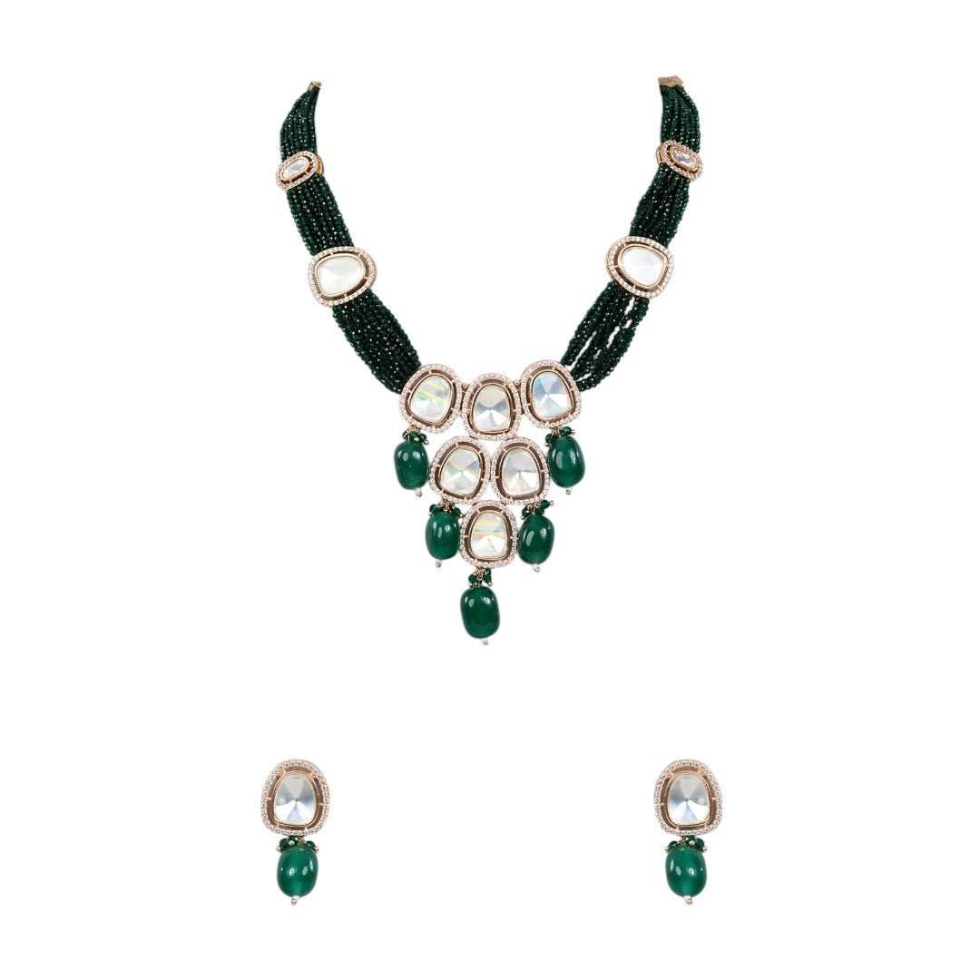 Gold-Plated Kundan Studded & Beaded Jewellery Set - Auraa Trends