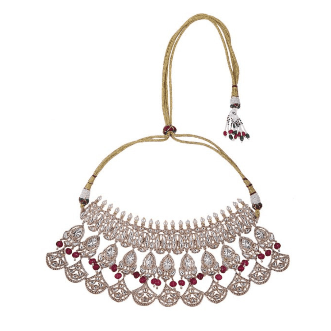 Gold Plated Kundan Studded & Pearls Beaded Necklace Set - Auraa Trends