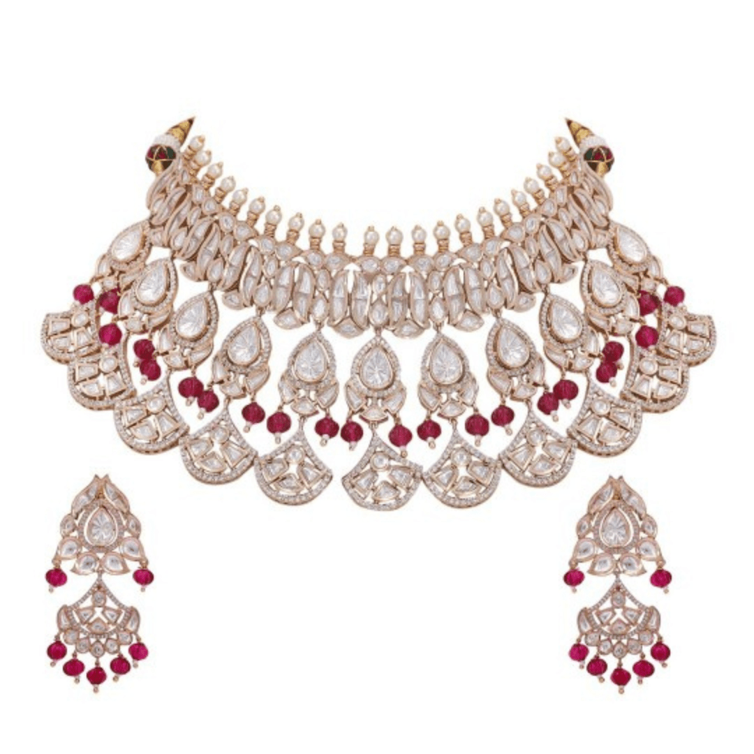 Gold Plated Kundan Studded & Pearls Beaded Necklace Set - Auraa Trends - Choker - Gold Plated Kundan Studded Necklace Set