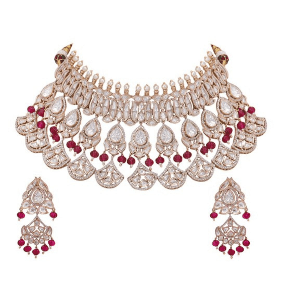 Gold Plated Kundan Studded & Pearls Beaded Necklace Set - Auraa Trends