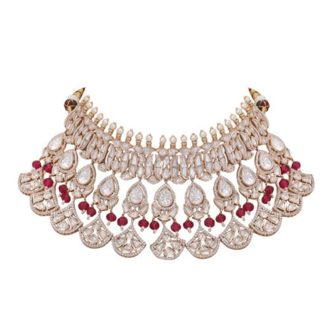 Gold Plated Kundan Studded & Pearls Beaded Necklace Set - Auraa Trends - Choker - Gold Plated Kundan Studded Necklace Set